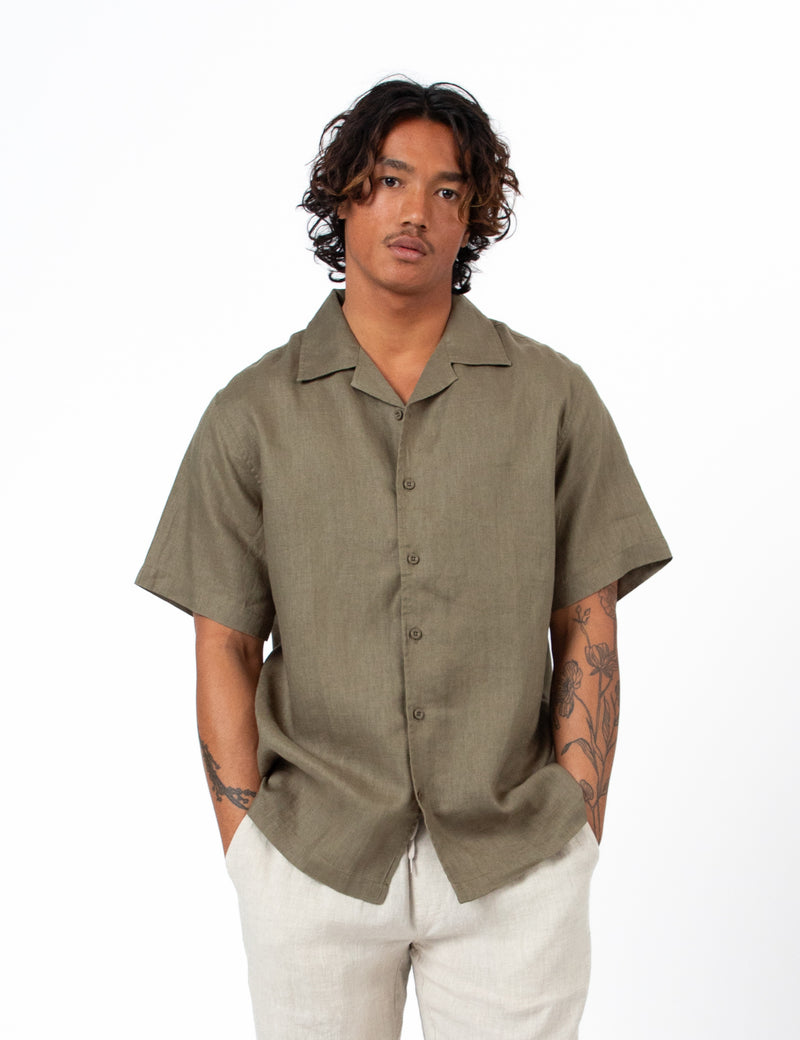 Cuban Short Sleeve Shirt - Fatigue Linen