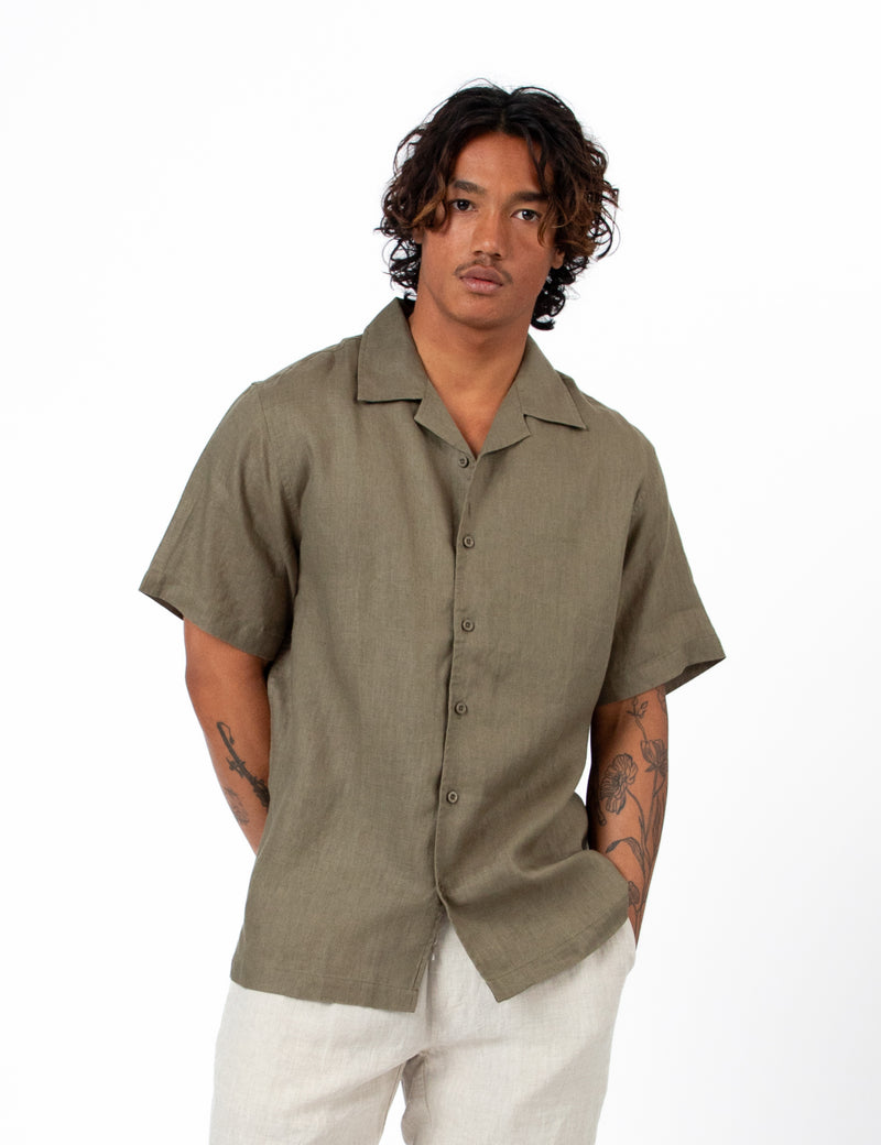 Cuban Short Sleeve Shirt - Fatigue Linen
