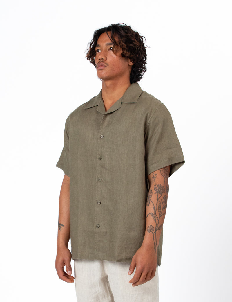 Cuban Short Sleeve Shirt - Fatigue Linen