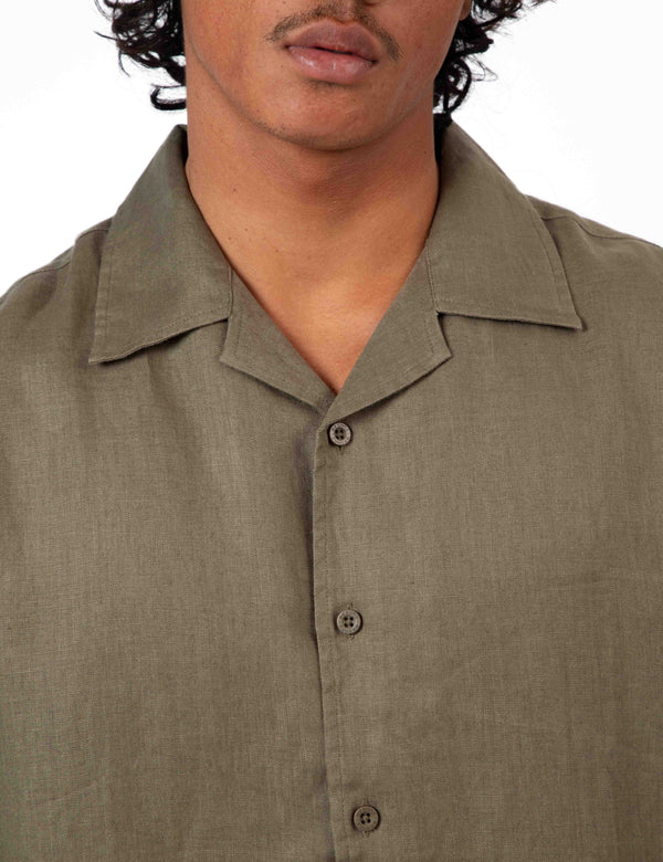Cuban Short Sleeve Shirt - Fatigue Linen