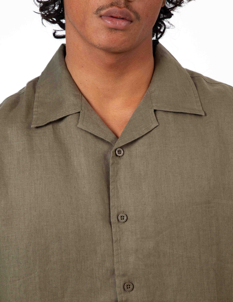 Cuban Short Sleeve Shirt - Fatigue Linen