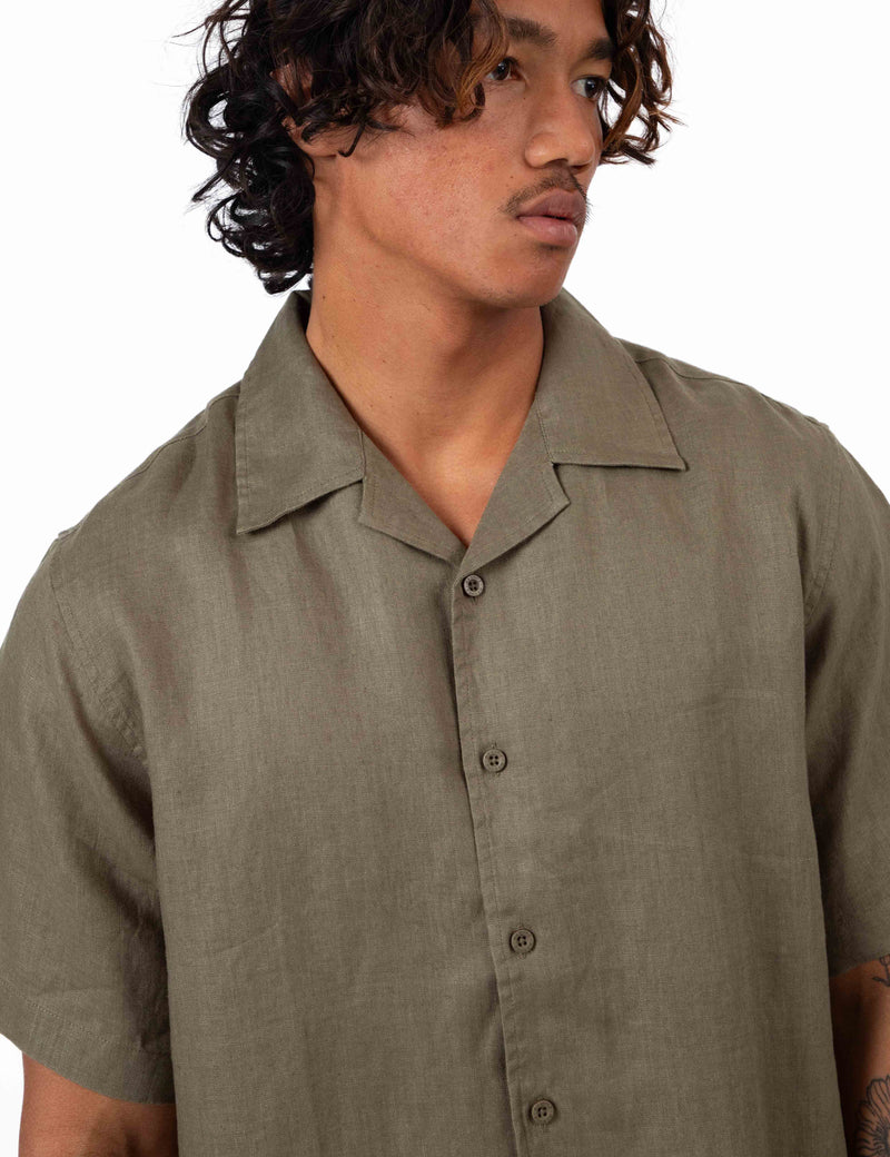 Cuban Short Sleeve Shirt - Fatigue Linen