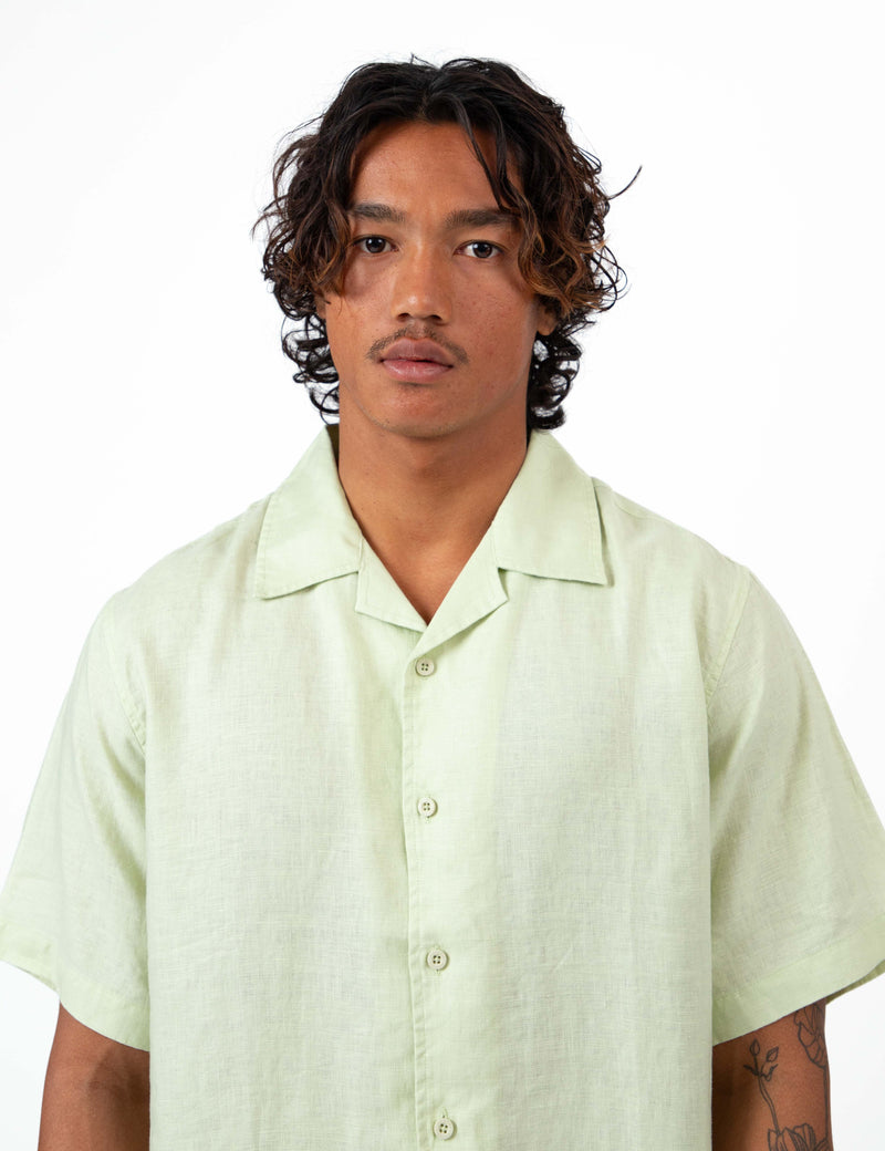 Cuban Short Sleeve Shirt - Fog Green Linen
