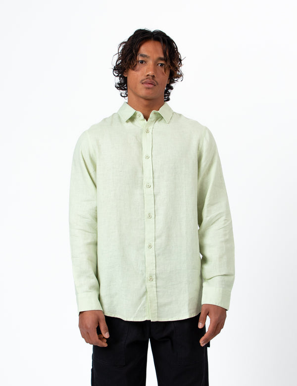 Linen Long Sleeve Shirt - Fog Green