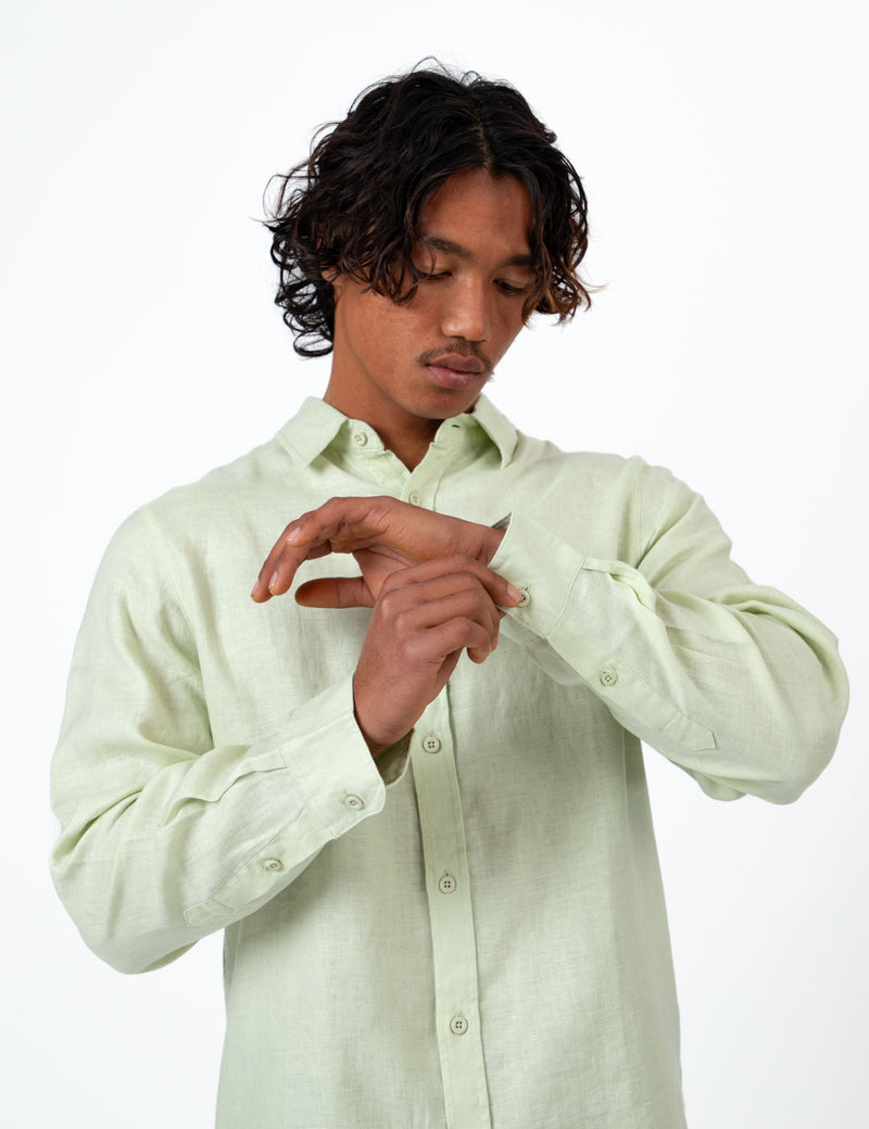 Linen Long Sleeve Shirt - Fog Green