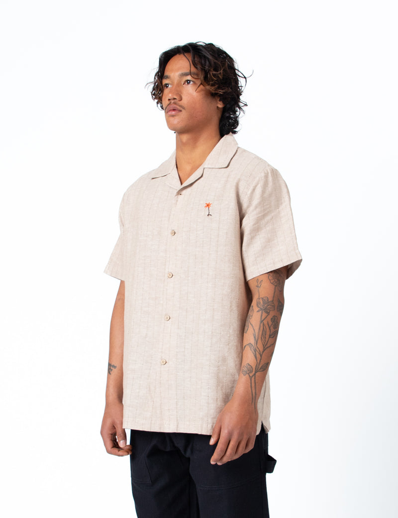 Cuban Short Sleeve Shirt - Aloha Sand Stripe Linen
