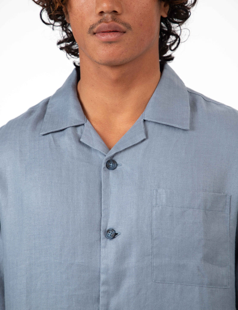 Cuban Short Sleeve Shirt - Shore Slate Blue Linen