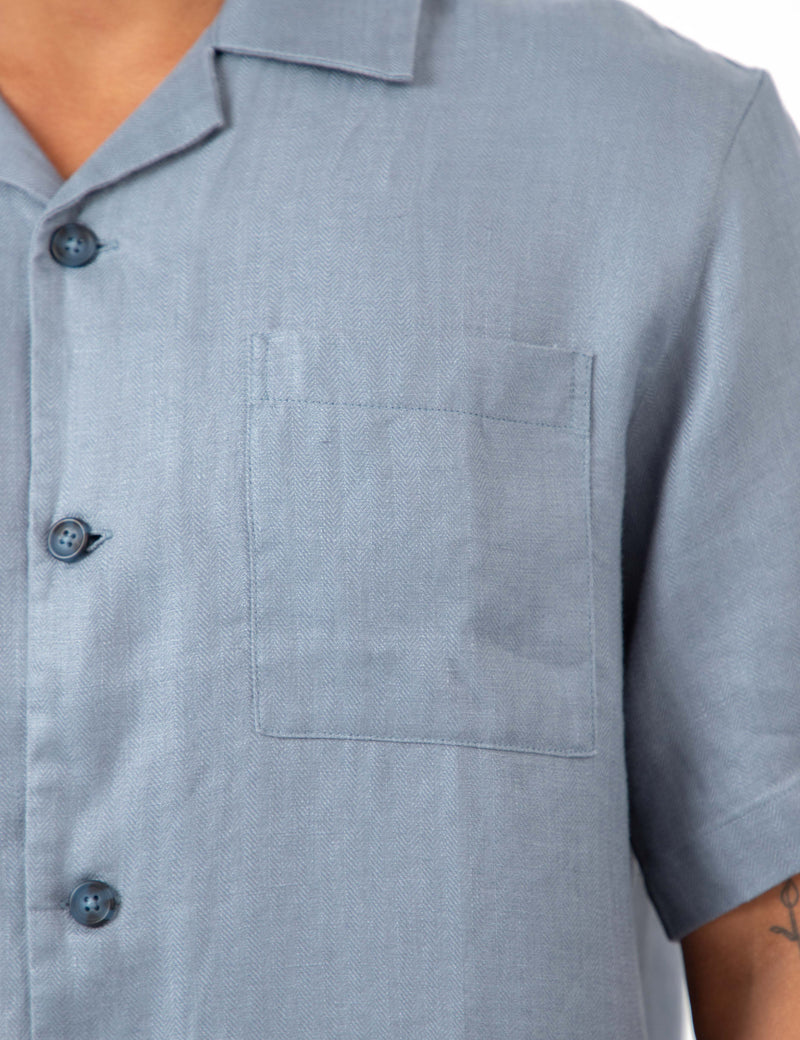 Cuban Short Sleeve Shirt - Shore Slate Blue Linen