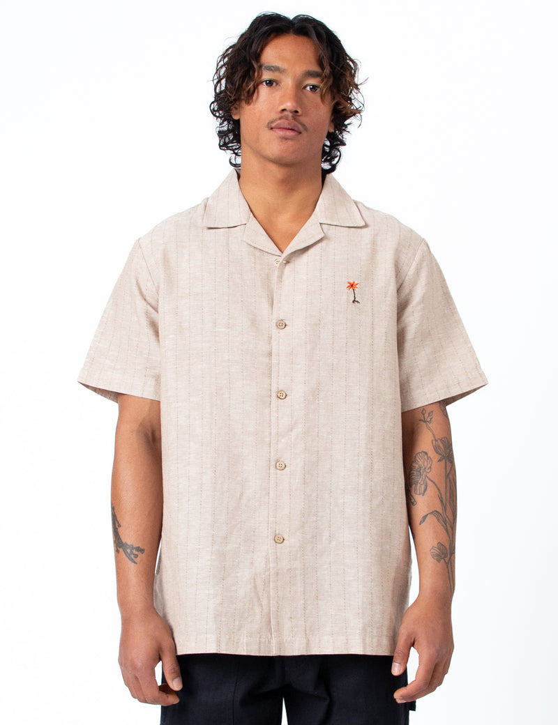 Cuban Short Sleeve Shirt - Aloha Sand Stripe Linen