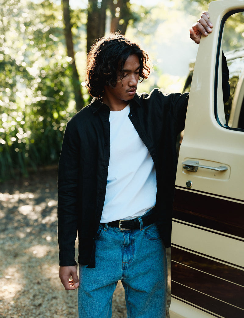 Linen Long Sleeve Shirt - Black