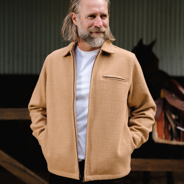 Hudson Zip Thru Jacket Camel | Men's Textured Overshirt | Mr Simple