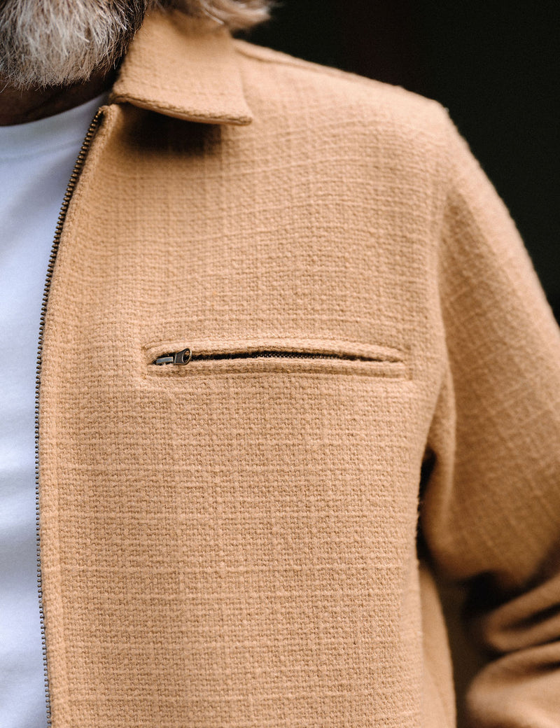Hudson Zip Thru Jacket Camel | Men's Textured Overshirt | Mr Simple