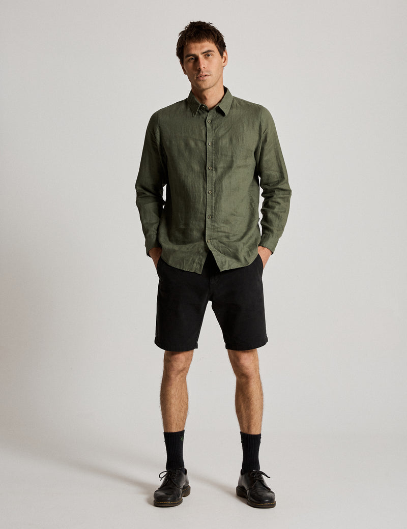 Linen Long Sleeve Shirt - Fatigue