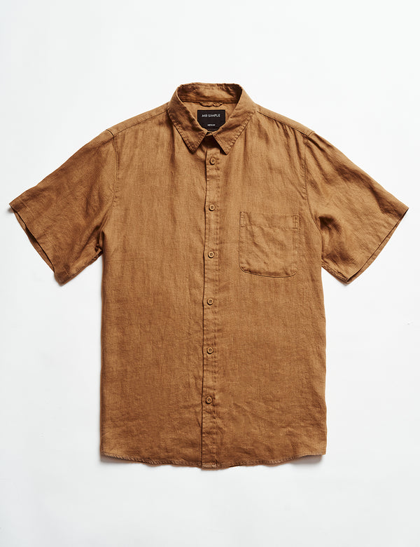 Linen Short Sleeve Shirt - Tobacco