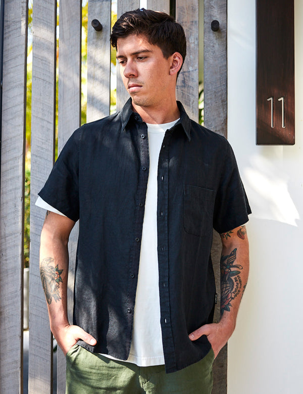 Linen Short Sleeve Shirt - Black