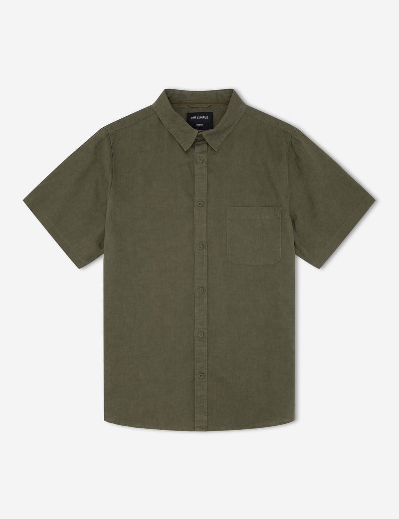 Mr Simple linen short sleeve shirt - Fatigue