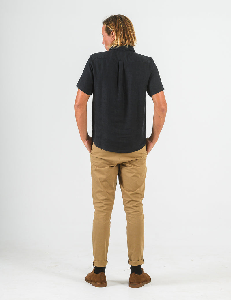 Linen Short Sleeve Shirt - Black