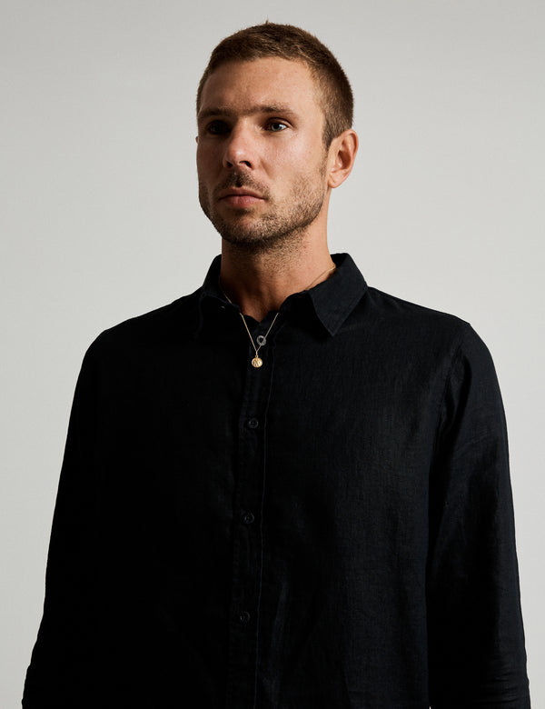 Linen Long Sleeve Shirt - Black