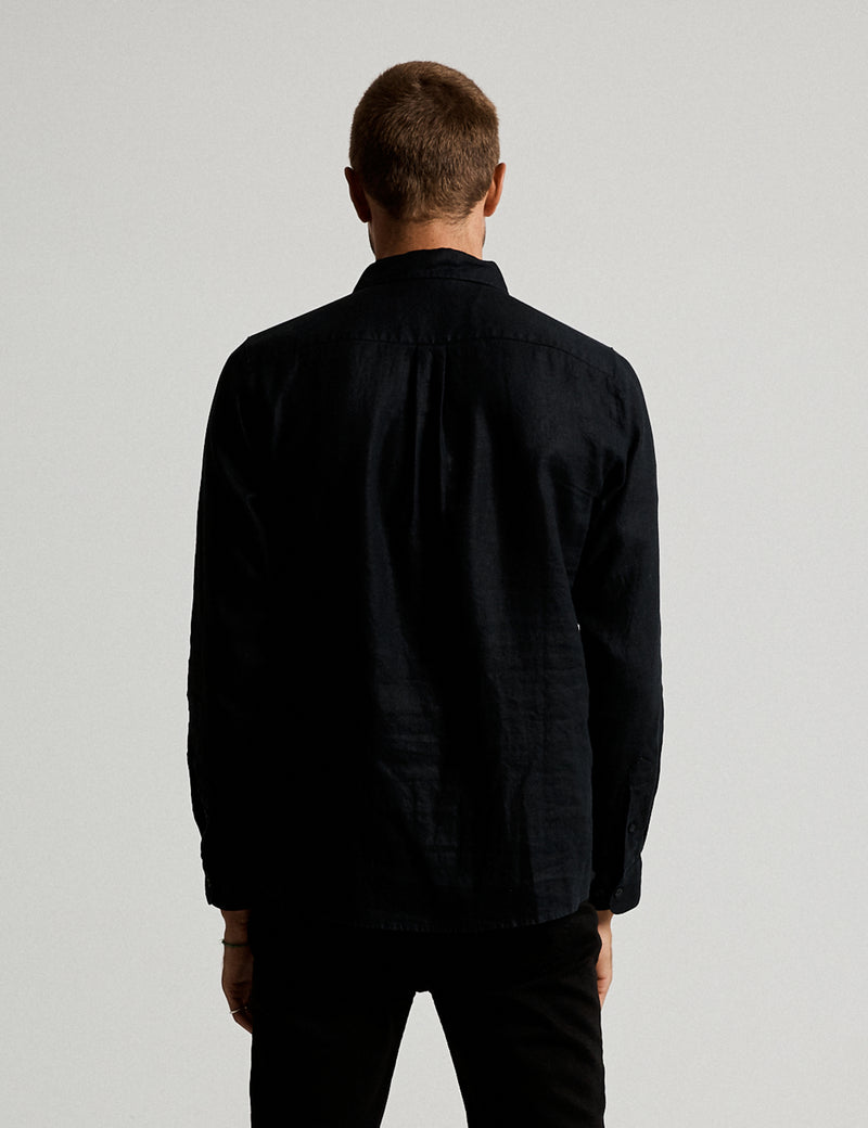 Linen Long Sleeve Shirt - Black