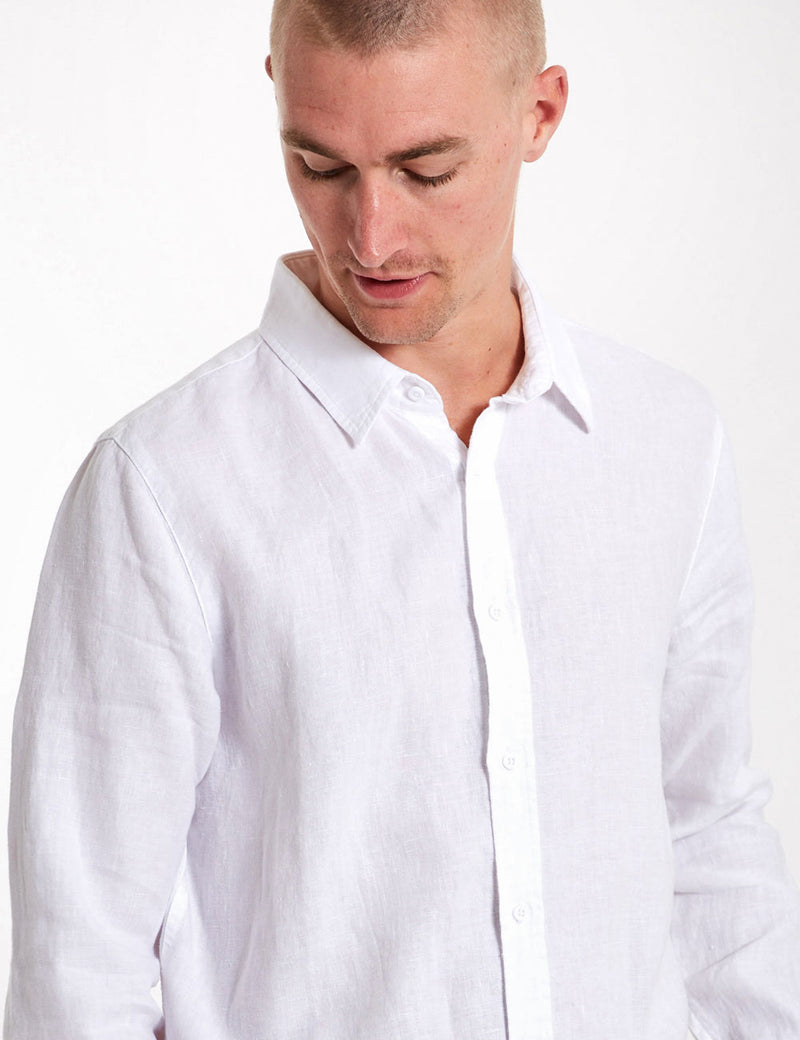 Linen Long Sleeve Shirt - White