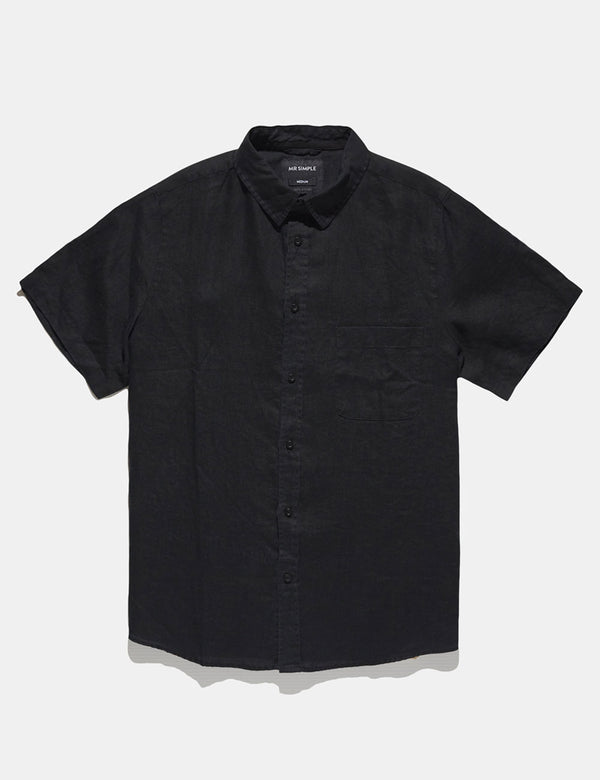 Linen Short Sleeve Shirt - Black